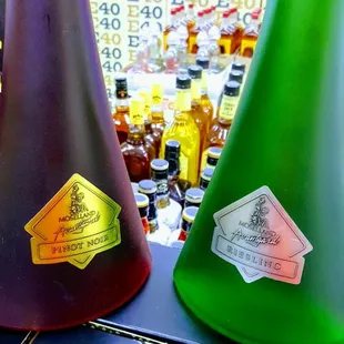 bottles of liquor on a counter