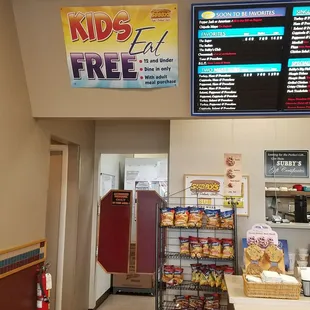 a menu and a sign