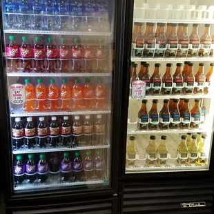 a display of sodas and soft drinks