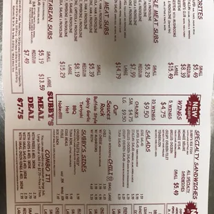menu