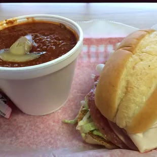 a sandwich and a cup of soup