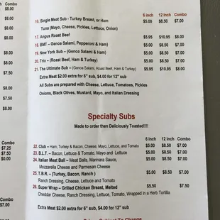 menu