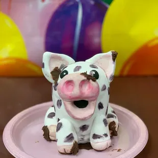 Cute pig cake topper I made from rice cereal treats