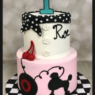 50's Diner inspired birthday cake.  All edible decoration.