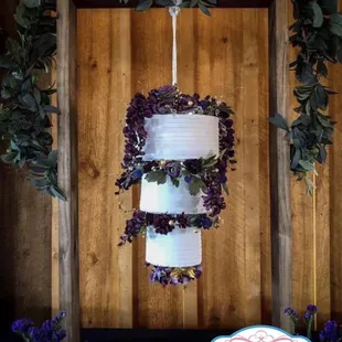 Hanging upside down wedding cake.