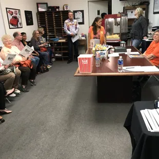 Waiting area for house to open and snack bar.