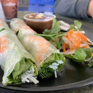 a plate of fresh spring rolls