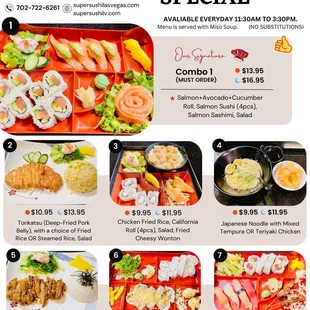 the menu for lunch and dinner special