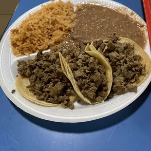 Three tacos asada plate