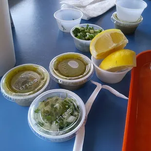 Salsa , lemons, onions and cilantro !