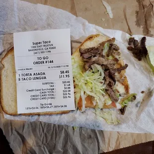 My receipt is bigger than half my torta what a dissapointment