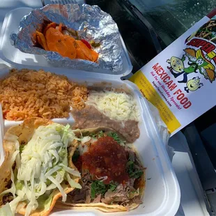 Combo #6, fried carne asada and soft carnitas