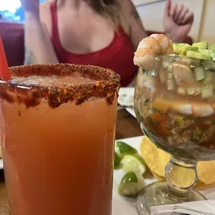 Cold drinks hot food with my hot wife.