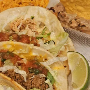 #1 Combo with two tacos, rice and beans