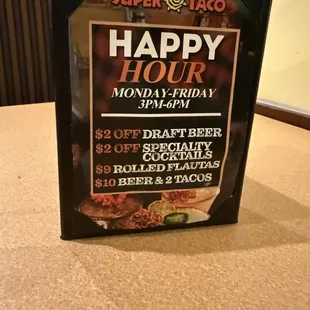Happy hour menu