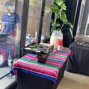 Yummy horchata and lots of condiments