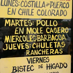 Daily specials Mon-Friday subject to change with out notice.