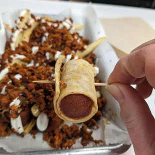 Loaded fries special with chorizo.