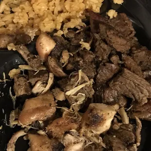 Rice, Beans, Beef &amp; Chicken with fresh flour tortillas.