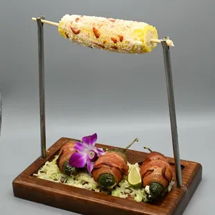 a skewer of meat and vegetables