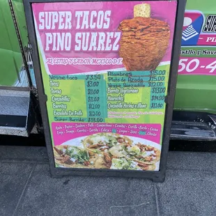 Menu board as of 2/2023