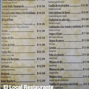The Facebook menu they posted doesn't match the menu in the restaurant, none of this is on the current menu