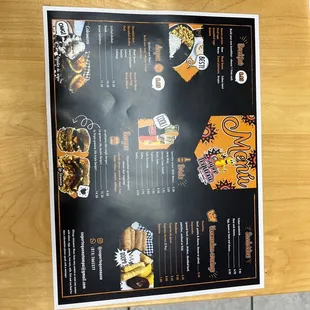 a menu on a table