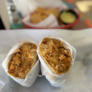 Chicken breakfast burrito I added frijoles
