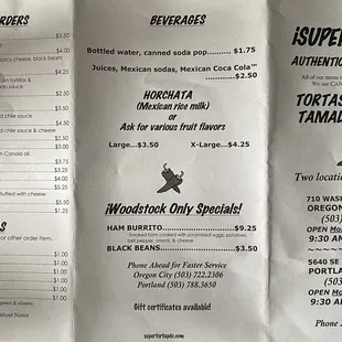 Woodstock menu