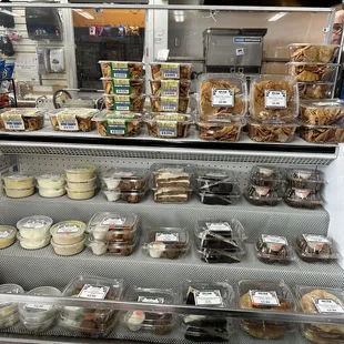 a display case full of food