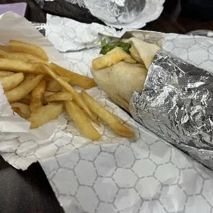 Chicken + garlic sandwich ($10) with fries (+$1.50). Hot and fresh!