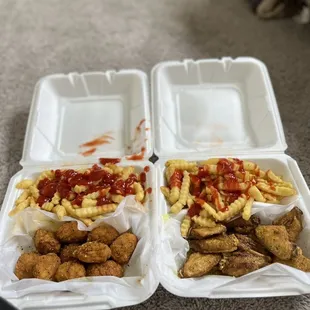 Honey lemon pepper wings , fries . W/ honey lemon pepper boneless wings