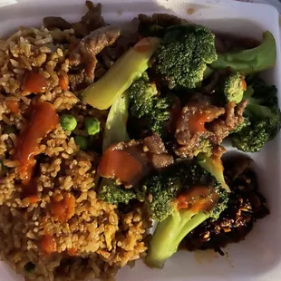 Broccoli beef with fried rice