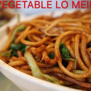 a bowl of vegetable lo mein