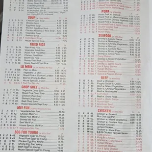 Lunch menu, Dinner Menu as of 06/23/2023