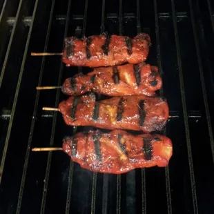 Chicken on a stick on the grill not deep fried