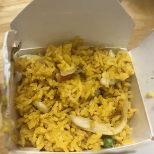 a box of rice and vegetables