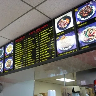 menus and prices on the wall