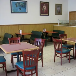 tables and chairs in a restaurant