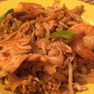 Pad Thai Noodles. This is only half the portion!  Wish the noodles weren't so mushy though...  :/