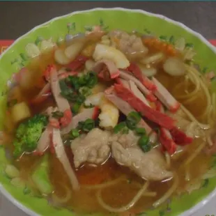 Special Noodle Soup - comes with noodles, wonton, shrimp, chicken, bbq pork, and vegetables.