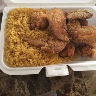 Chicken wings and fried rice