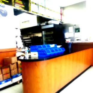 a view of a counter in a grocery store
