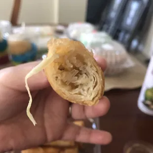 Barely any fillings and lots of wrappers. Wrappers inside eggsrolls are not cook. Chewy not crispy.