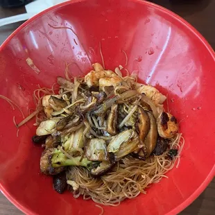 Bowl with the Mongolian noodles which are very thin noodles