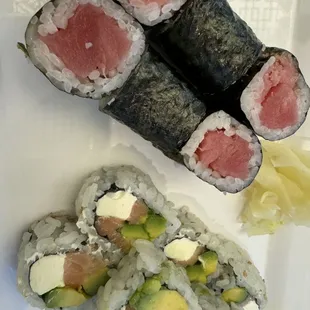 Lunch special tuna roll, Alaska roll, Philadelphia roll.