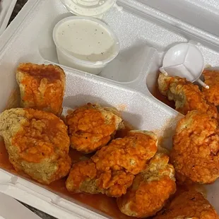 Boneless Tyson frozen wings with hardly any buffalo sauce