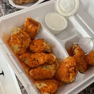 Boneless Tyson frozen wings with hardly any buffalo sauce