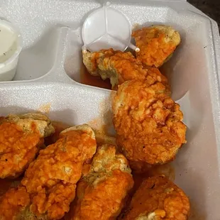 Boneless Tyson frozen wings with hardly any buffalo sauce