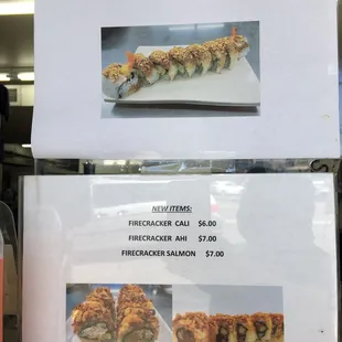 sushi and sashimi, menu